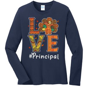 Funny Cute Principal Love Thanksgiving Leopard Turkey Autumn Fall Gift Ladies Long Sleeve Shirt