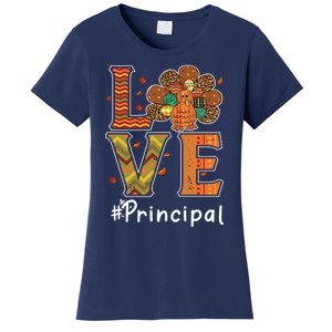 Funny Cute Principal Love Thanksgiving Leopard Turkey Autumn Fall Gift Women's T-Shirt