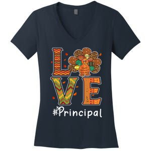 Funny Cute Principal Love Thanksgiving Leopard Turkey Autumn Fall Gift Women's V-Neck T-Shirt