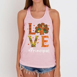 Funny Cute Principal Love Thanksgiving Leopard Turkey Autumn Fall Gift Women's Knotted Racerback Tank