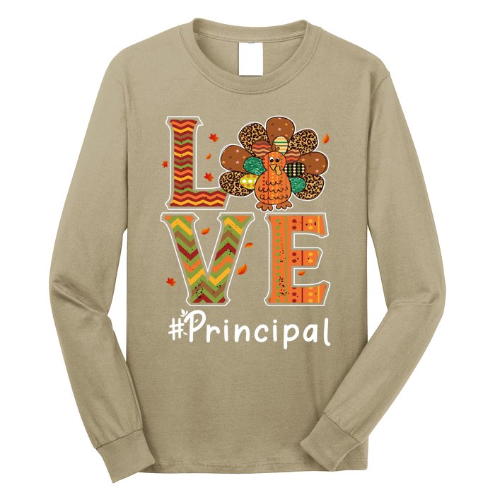 Funny Cute Principal Love Thanksgiving Leopard Turkey Autumn Fall Gift Long Sleeve Shirt