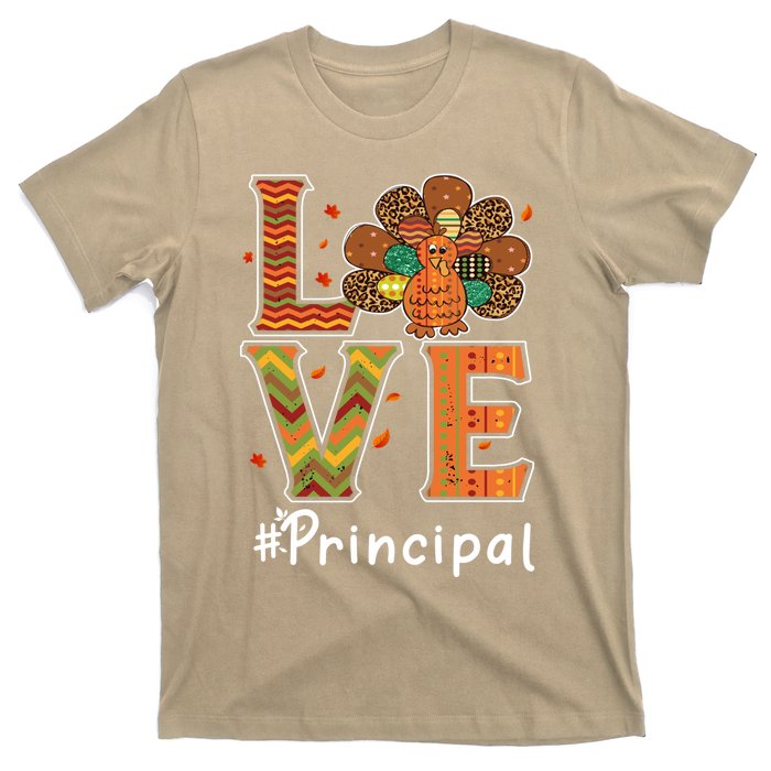 Funny Cute Principal Love Thanksgiving Leopard Turkey Autumn Fall Gift T-Shirt