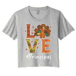 Funny Cute Principal Love Thanksgiving Leopard Turkey Autumn Fall Gift Women's Crop Top Tee