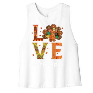 Funny Cute Principal Love Thanksgiving Leopard Turkey Autumn Fall Gift Women's Racerback Cropped Tank