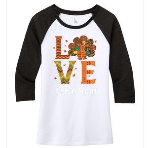 Funny Cute Principal Love Thanksgiving Leopard Turkey Autumn Fall Gift Women's Tri-Blend 3/4-Sleeve Raglan Shirt