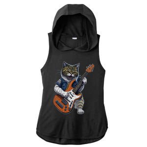 Funny Cat Playing Guitar Cat Lover Graphic Cats Kitten Lover Ladies PosiCharge Tri-Blend Wicking Draft Hoodie Tank