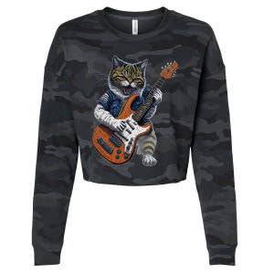 Funny Cat Playing Guitar Cat Lover Graphic Cats Kitten Lover Cropped Pullover Crew