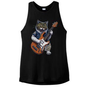 Funny Cat Playing Guitar Cat Lover Graphic Cats Kitten Lover Ladies PosiCharge Tri-Blend Wicking Tank