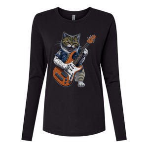 Funny Cat Playing Guitar Cat Lover Graphic Cats Kitten Lover Womens Cotton Relaxed Long Sleeve T-Shirt