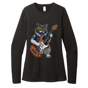 Funny Cat Playing Guitar Cat Lover Graphic Cats Kitten Lover Womens CVC Long Sleeve Shirt