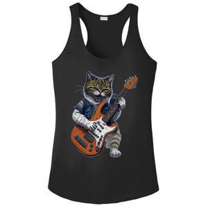 Funny Cat Playing Guitar Cat Lover Graphic Cats Kitten Lover Ladies PosiCharge Competitor Racerback Tank