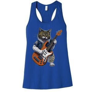 Funny Cat Playing Guitar Cat Lover Graphic Cats Kitten Lover Women's Racerback Tank