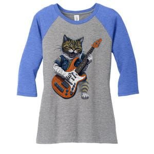 Funny Cat Playing Guitar Cat Lover Graphic Cats Kitten Lover Women's Tri-Blend 3/4-Sleeve Raglan Shirt