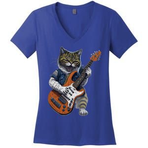 Funny Cat Playing Guitar Cat Lover Graphic Cats Kitten Lover Women's V-Neck T-Shirt