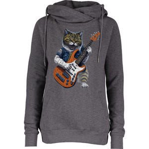 Funny Cat Playing Guitar Cat Lover Graphic Cats Kitten Lover Womens Funnel Neck Pullover Hood