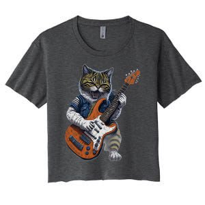 Funny Cat Playing Guitar Cat Lover Graphic Cats Kitten Lover Women's Crop Top Tee