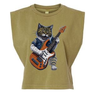 Funny Cat Playing Guitar Cat Lover Graphic Cats Kitten Lover Garment-Dyed Women's Muscle Tee