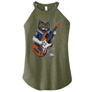 Funny Cat Playing Guitar Cat Lover Graphic Cats Kitten Lover Women's Perfect Tri Rocker Tank