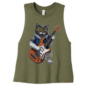 Funny Cat Playing Guitar Cat Lover Graphic Cats Kitten Lover Women's Racerback Cropped Tank