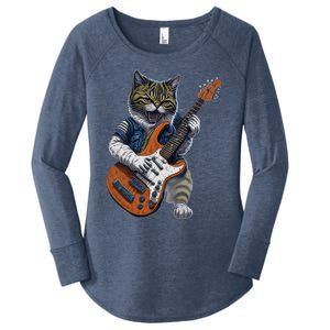 Funny Cat Playing Guitar Cat Lover Graphic Cats Kitten Lover Women's Perfect Tri Tunic Long Sleeve Shirt