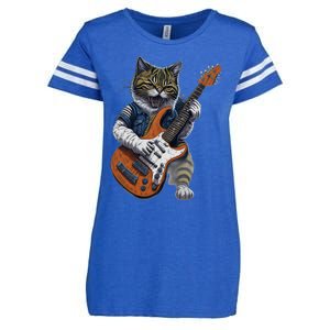 Funny Cat Playing Guitar Cat Lover Graphic Cats Kitten Lover Enza Ladies Jersey Football T-Shirt