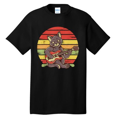 Funny Cat Playing Guitar Electric Guitarist Cat Rock Tall T-Shirt