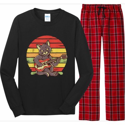 Funny Cat Playing Guitar Electric Guitarist Cat Rock Long Sleeve Pajama Set