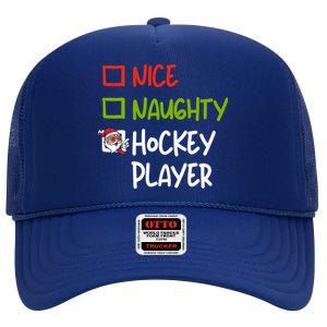 Funny Christmas Pajama Nice Naughty Hockey Player Xmas List Gift High Crown Mesh Back Trucker Hat