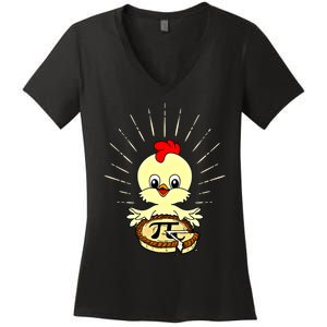 Funny Chicken Pot Pie Pi Day Math Lover 3 14 Nerd Mathematic Cool Gift Women's V-Neck T-Shirt