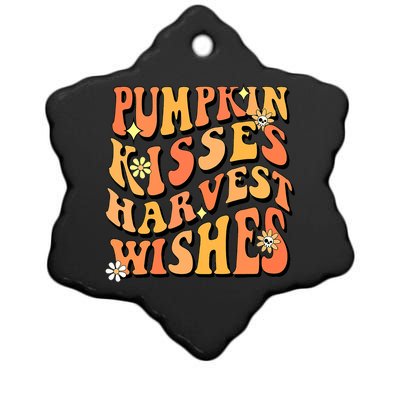 Funny Cute Pumpkin Kisses Harvest Wishes Retro Fall Autumn Thanksgiving Ceramic Star Ornament