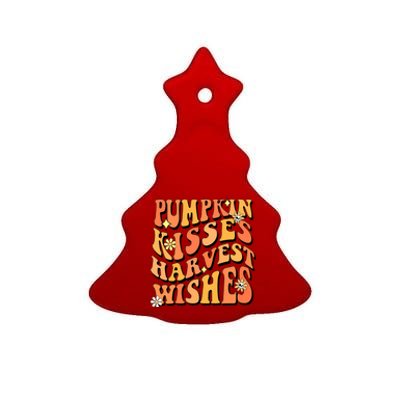 Funny Cute Pumpkin Kisses Harvest Wishes Retro Fall Autumn Thanksgiving Ceramic Tree Ornament