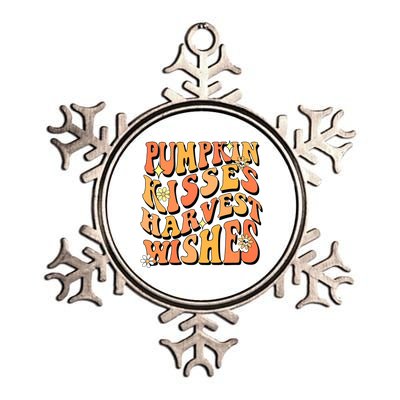 Funny Cute Pumpkin Kisses Harvest Wishes Retro Fall Autumn Thanksgiving Metallic Star Ornament