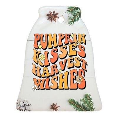 Funny Cute Pumpkin Kisses Harvest Wishes Retro Fall Autumn Thanksgiving Ceramic Bell Ornament