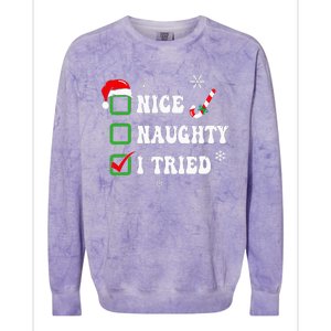 Funny Christmas Pajama Lights Nice Naughty I Tried Holiday Colorblast Crewneck Sweatshirt