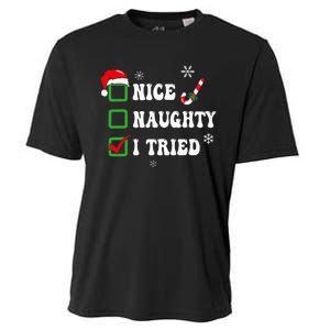 Funny Christmas Pajama Lights Nice Naughty I Tried Holiday Cooling Performance Crew T-Shirt