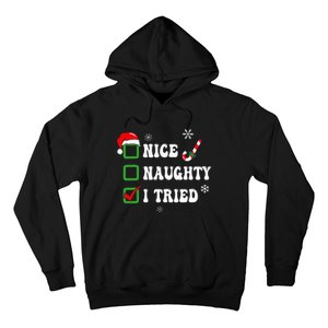 Funny Christmas Pajama Lights Nice Naughty I Tried Holiday Hoodie