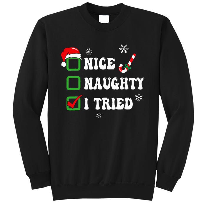 Funny Christmas Pajama Lights Nice Naughty I Tried Holiday Sweatshirt