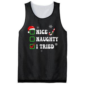 Funny Christmas Pajama Lights Nice Naughty I Tried Holiday Mesh Reversible Basketball Jersey Tank