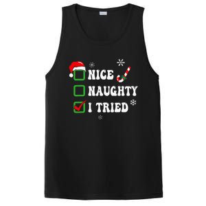 Funny Christmas Pajama Lights Nice Naughty I Tried Holiday PosiCharge Competitor Tank