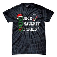 Funny Christmas Pajama Lights Nice Naughty I Tried Holiday Tie-Dye T-Shirt