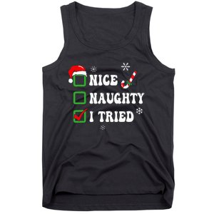 Funny Christmas Pajama Lights Nice Naughty I Tried Holiday Tank Top