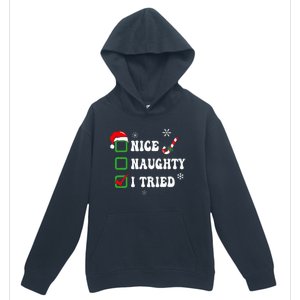 Funny Christmas Pajama Lights Nice Naughty I Tried Holiday Urban Pullover Hoodie