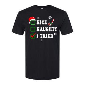 Funny Christmas Pajama Lights Nice Naughty I Tried Holiday Softstyle CVC T-Shirt