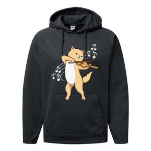 Funny Cat Playing Violin Giftt Cool Violinist Gift Performance Fleece Hoodie