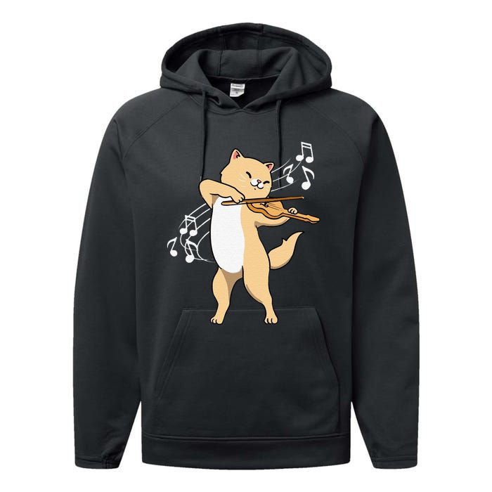 Funny Cat Playing Violin Giftt Cool Violinist Gift Performance Fleece Hoodie