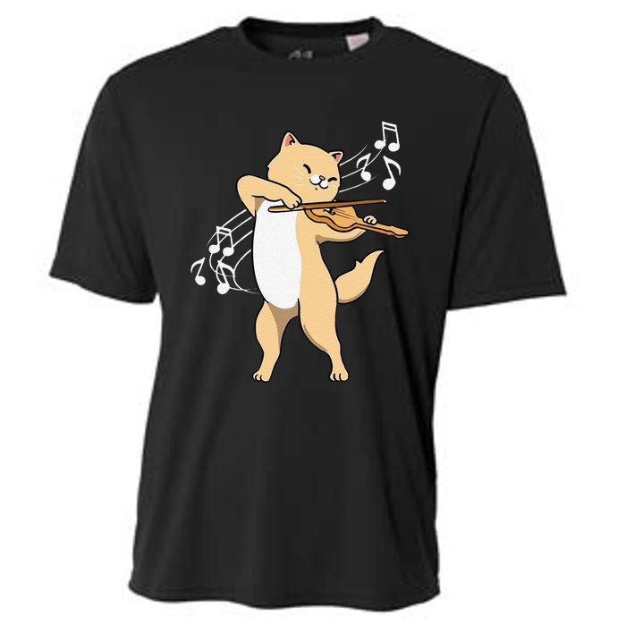 Funny Cat Playing Violin Giftt Cool Violinist Gift Cooling Performance Crew T-Shirt