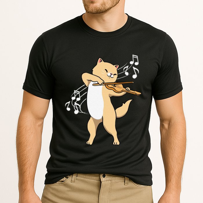 Funny Cat Playing Violin Giftt Cool Violinist Gift Cooling Performance Crew T-Shirt
