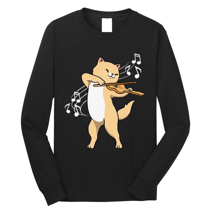 Funny Cat Playing Violin Giftt Cool Violinist Gift Long Sleeve Shirt