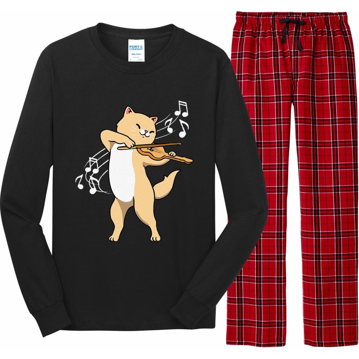 Funny Cat Playing Violin Giftt Cool Violinist Gift Long Sleeve Pajama Set