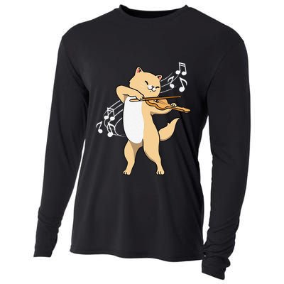 Funny Cat Playing Violin Giftt Cool Violinist Gift Cooling Performance Long Sleeve Crew
